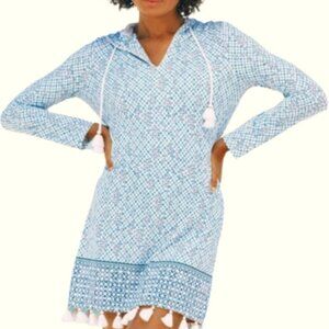 Cabana Life Blue Patterned Hooded Cover-Up Size Medium